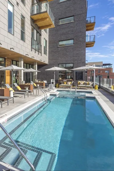 pool amenity space with sundeck modera lohi apartment homes for rent in denver co