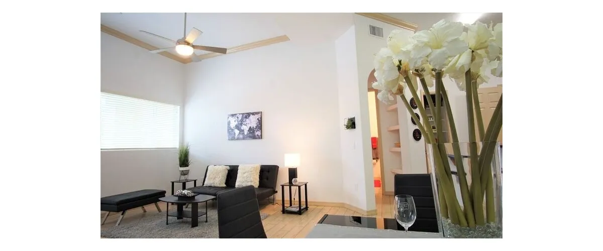 Furnished apartment living area shown — representative home at 9920 Apartments.