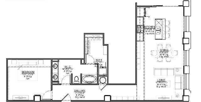 1 Bedroom Floor Plan | Luxury Apartments In Kansas City Missouri | The Power Light Building