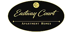 Elegant Eastway Court logo featuring stylish gold lettering on a sleek black background, representing upscale apartment homes.