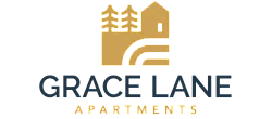 Elegantly designed Grace Lane Apartments logo featuring a modern house silhouette and trees, evoking a sense of peaceful living.