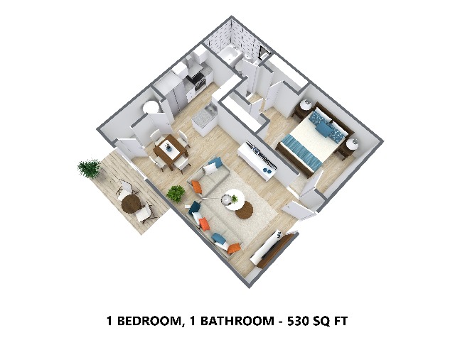 1 Bedroom, 1 Bathroom - 530 Square Feet