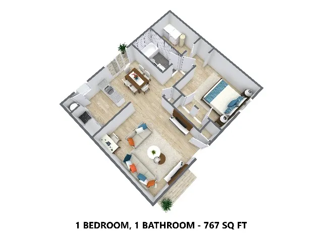 1 Bedroom, 1 Bathroom - 767 Square Feet