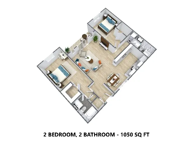 2 Bedroom, 2 Bathroom - 1050 Square Feet