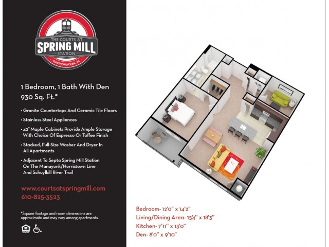 1 Bed 1 Bath w/ Den 1 Bed Apartment Courts at Spring Mill Station
