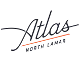 Elegant Atlas North Lamar logo featuring a sleek design with an accented orange underline.