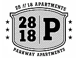 Modern emblem for 28/18 Parkway Apartments with bold typography and star accents.