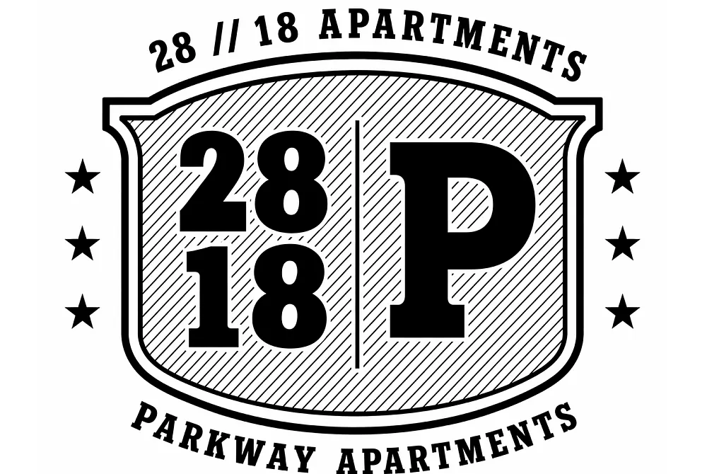 Vintage emblem design for 28/18 Parkway Apartments, featuring bold typography and star accents.