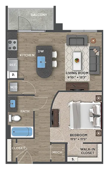 1+1A Floor Plan
