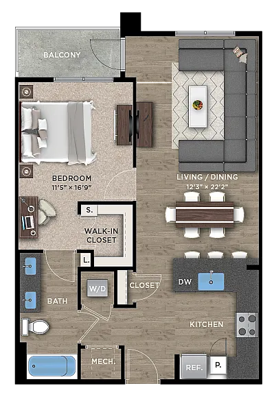 1+1B Floor Plan