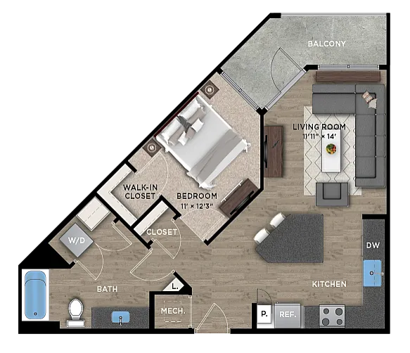 1+1C Floor Plan
