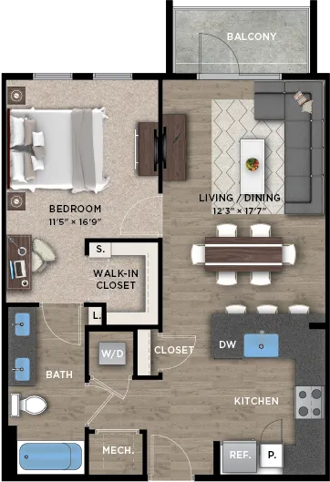 1+1E Floor Plan