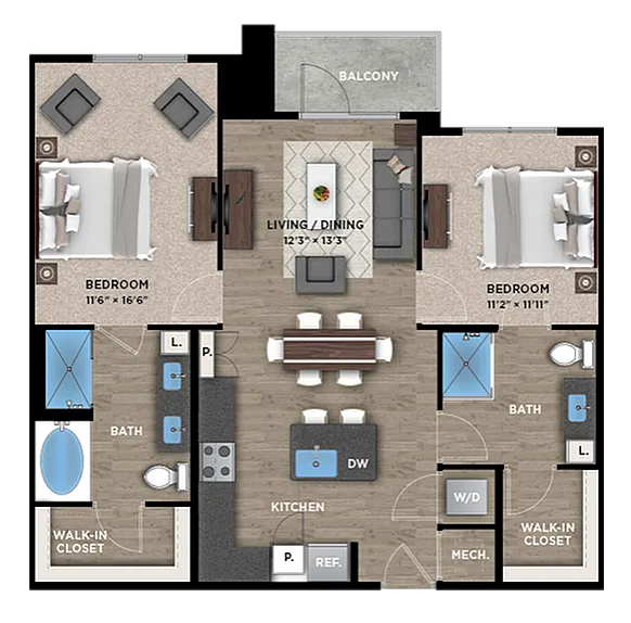 2+2B Floor Plan