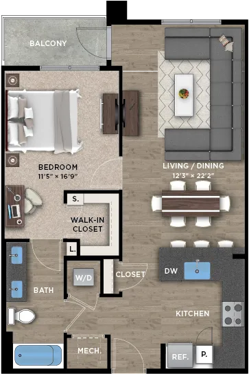 1+1B Floor Plan
