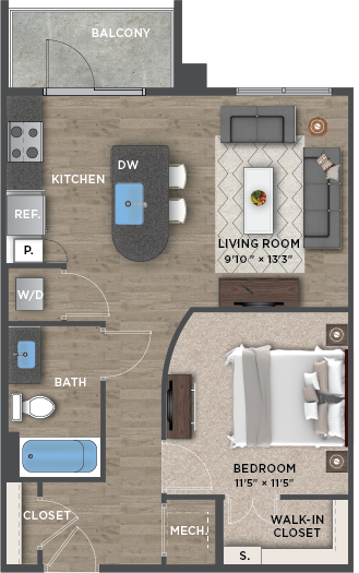1+1A Floor Plan