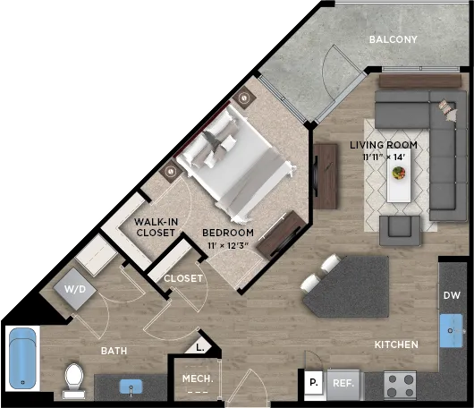 1+1C Floor Plan