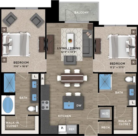 2+2B Floor Plan