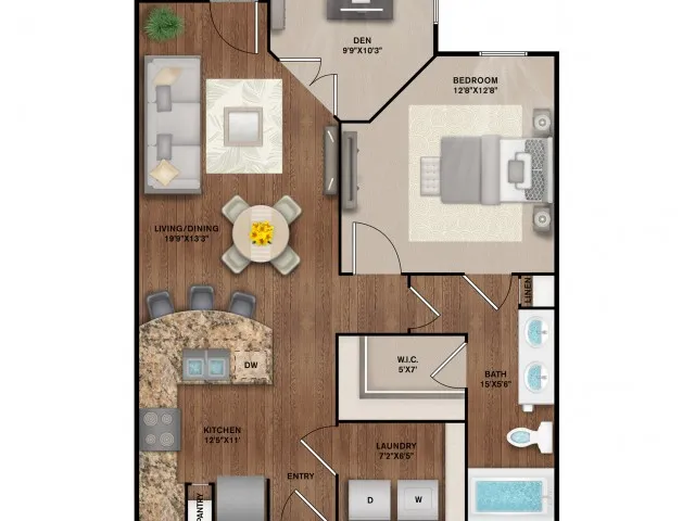 1x1 with Den Floor Plan