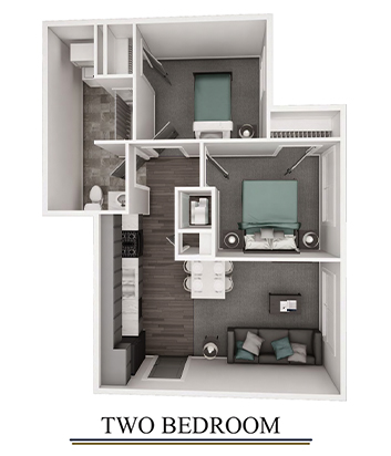 3 D FLoor Plan 2 Bedroom