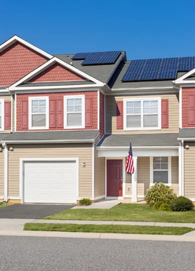 Row of homes with solar panels