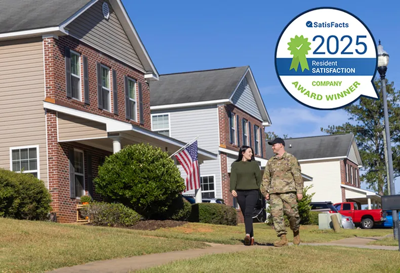 Charming suburban homes with a 2025 Resident Satisfaction Award emblem.