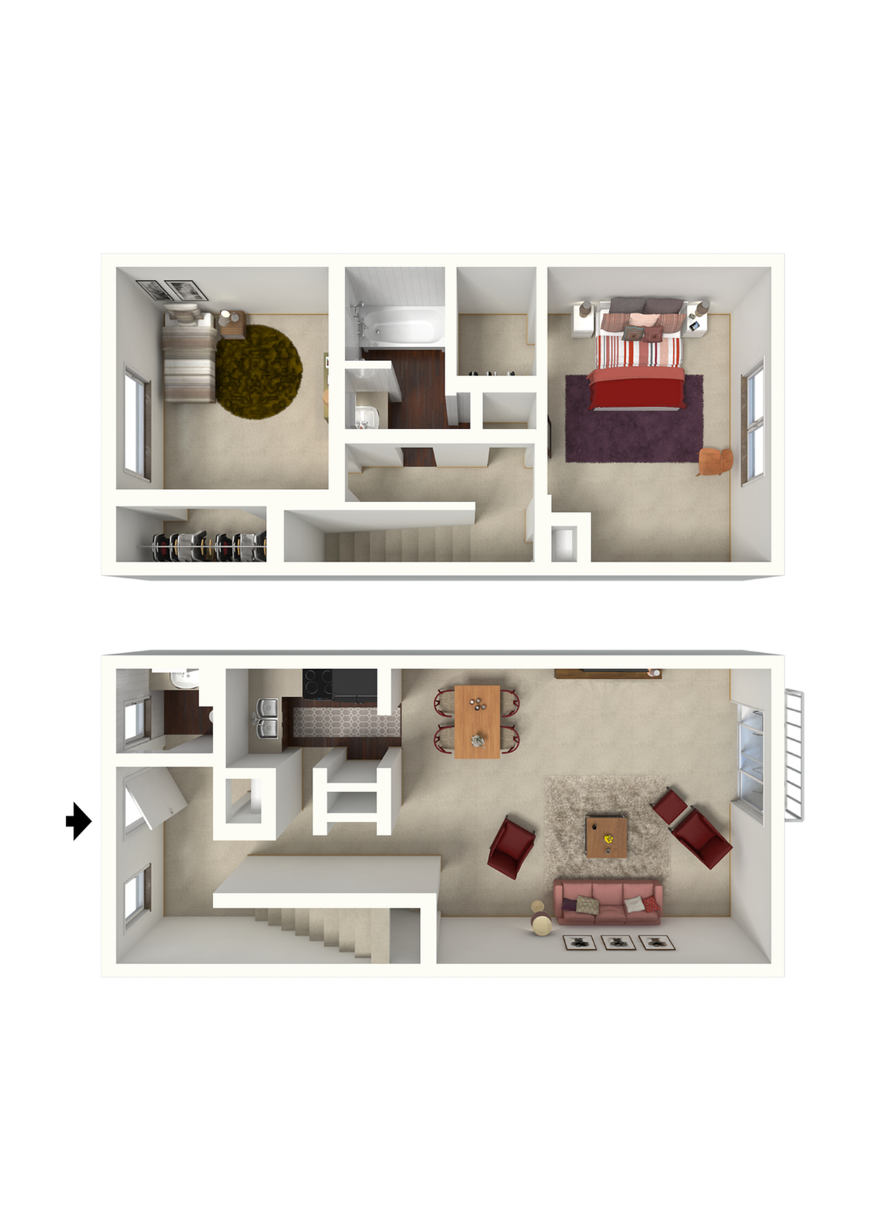 2x1.5 Townhouse - 1015 SqFt.