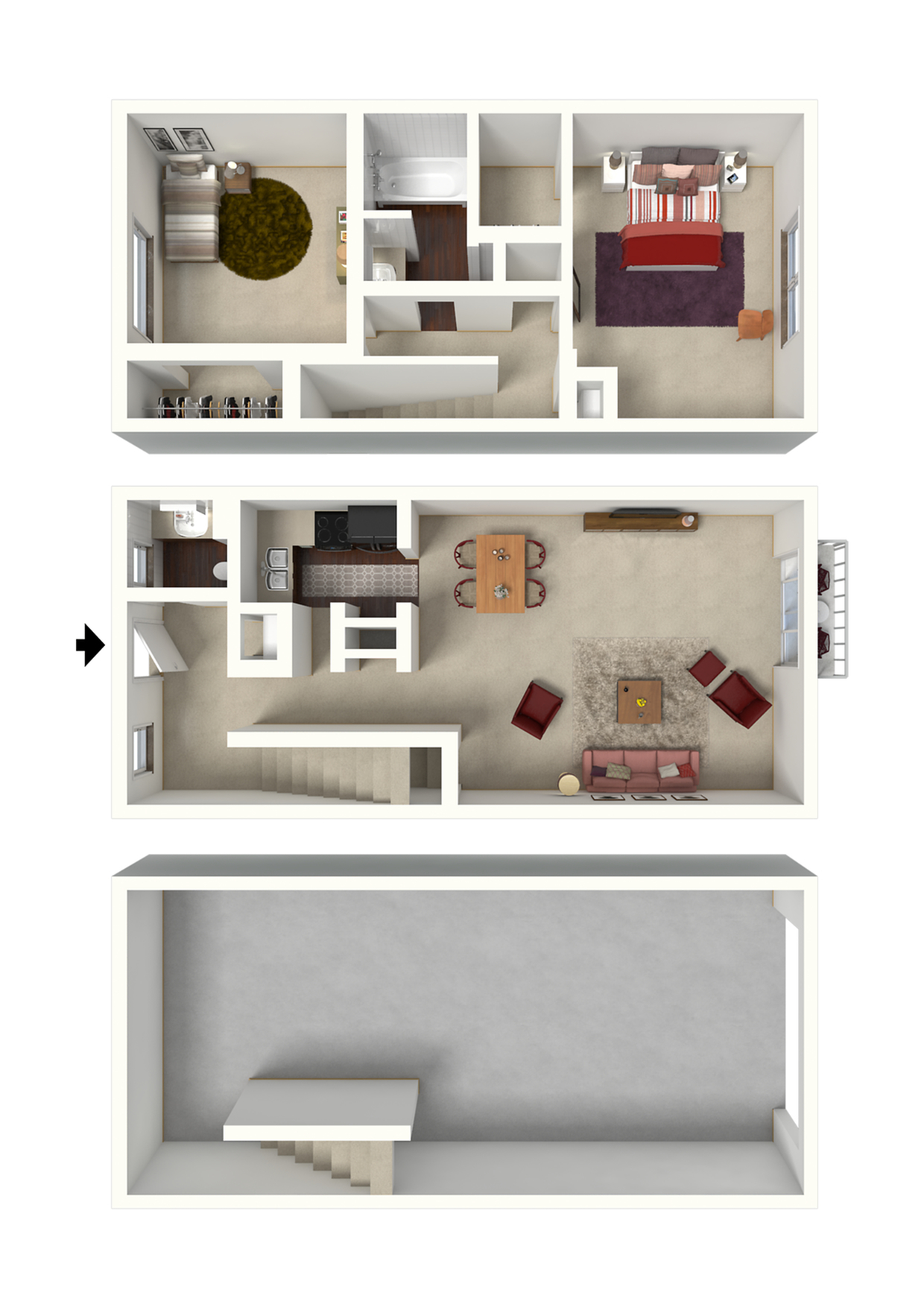 2x1.5 TH w/Garage - 1025 SqFt.