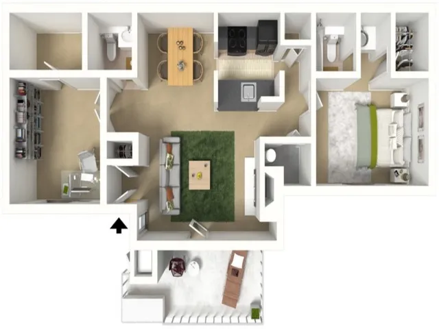 1 Bed, 1.5 Bath with Den