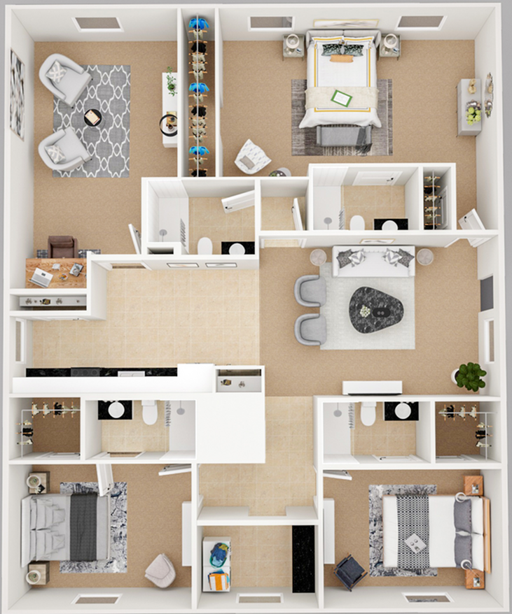 3 x 4 with Den Floor Plan