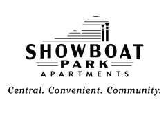 Logo for Showboat Park Apartments with a stylized building graphic.