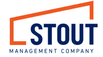 Stylish Stout Management Company logo with orange geometric accent.