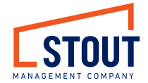 Modern logo for Stout Management Company featuring bold text and geometric design.