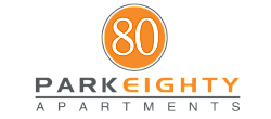 Park80 Apartments logo with bold orange and black design, highlighting modern living.