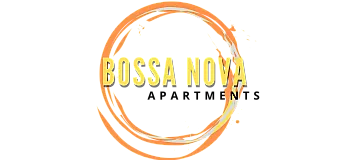 Vibrant Bossa Nova logo featuring bold yellow typography encircled by a dynamic orange brushstroke ring, exuding energy and rhythm.