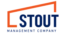 Modern logo for Stout Management Company featuring bold typography and a sleek design with a contemporary orange and blue color scheme.