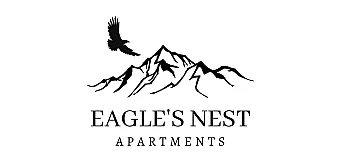 Eagle's Nest Apartments logo featuring majestic mountains and a soaring eagle, symbolizing luxury and serene living.