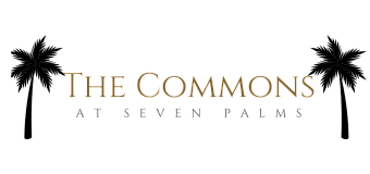 Elegant logo design featuring 'The Commons' in stylish font between two sleek palm trees, exuding luxury and sophistication.