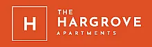 The Hargrove Apartments logo on a vibrant orange background, showcasing modern and elegant branding.