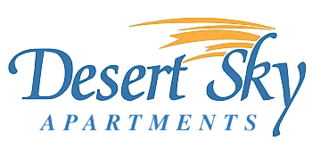 Elegant logo of Desert Sky Apartments with vibrant orange and blue design elements.