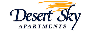 Desert Sky Apartments logo with vibrant orange and blue design, offering a welcoming community atmosphere.