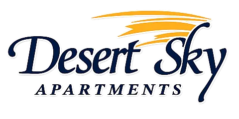 Modern Desert Sky Apartments logo featuring elegant typography and a striking orange sky motif, evoking a sense of comfort and style.