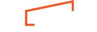 Modern logo design for a management company with bold, angular accents in orange and white.