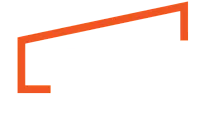 Modern logo design for a management company, featuring bold typography with a stylish orange architectural element.