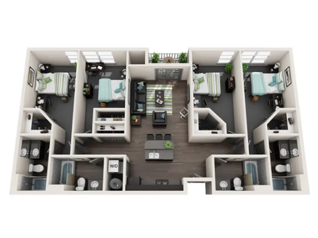 4 Bedroom and 2 connected bathrooms with 2 unconnected bathrooms