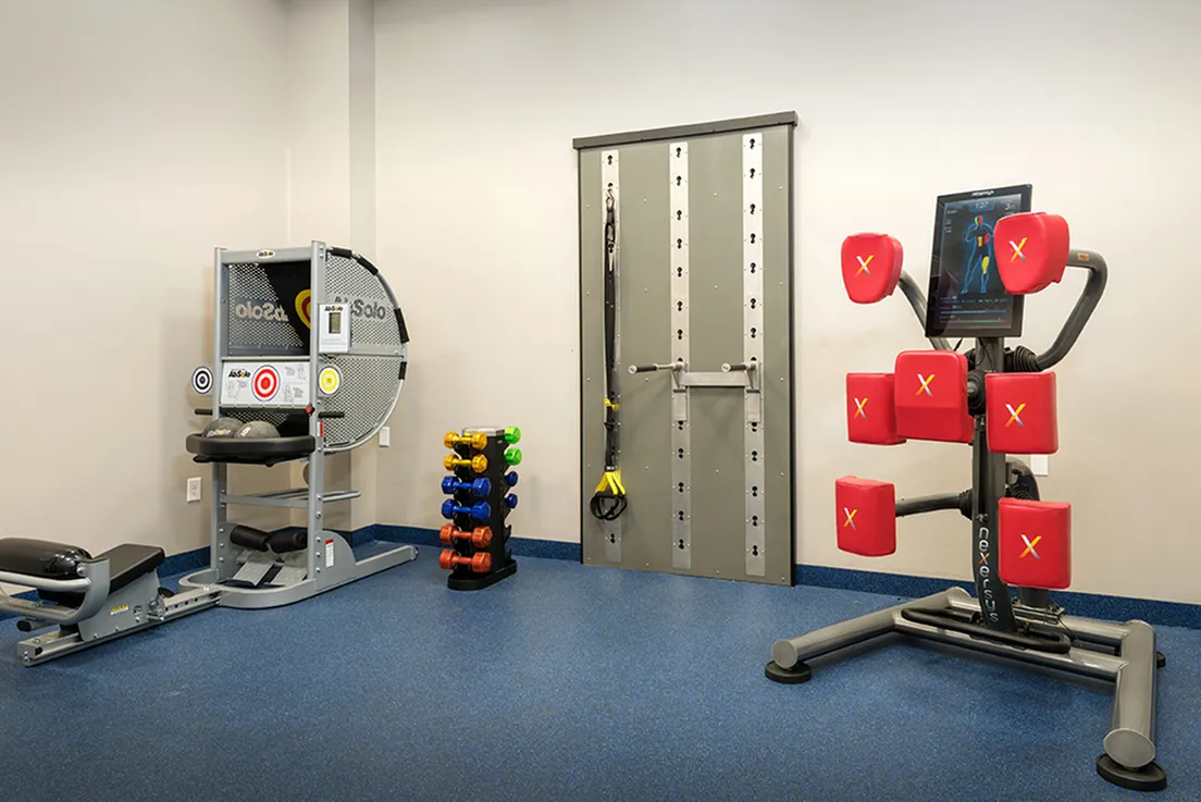 The fitness center at our apartments in Storrs, CT, featuring treadmills and other exercise machines.