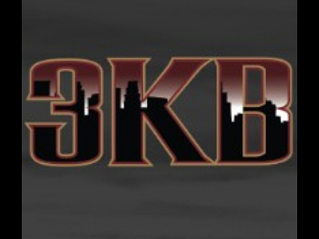 Bold 3KB logo with dynamic city skyline silhouette, set against a sleek gray background.