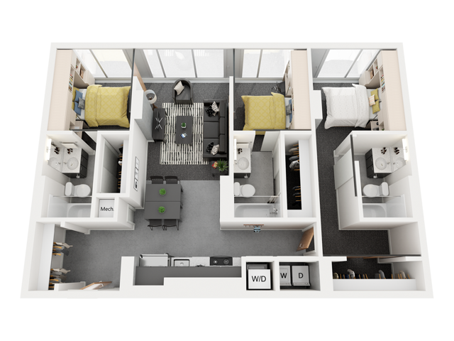 3x3 3B Floor Plan Image