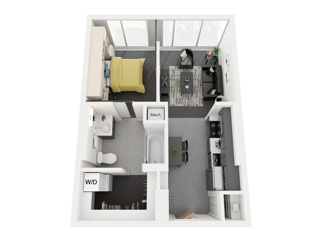 1x1 1B Floor Plan Image