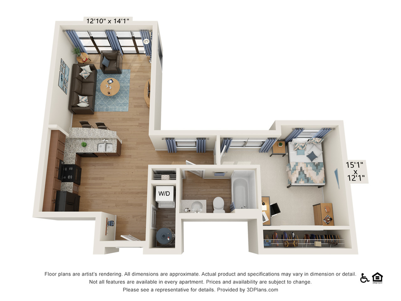 1 Bedroom - 1 Bath (1A) floor plan