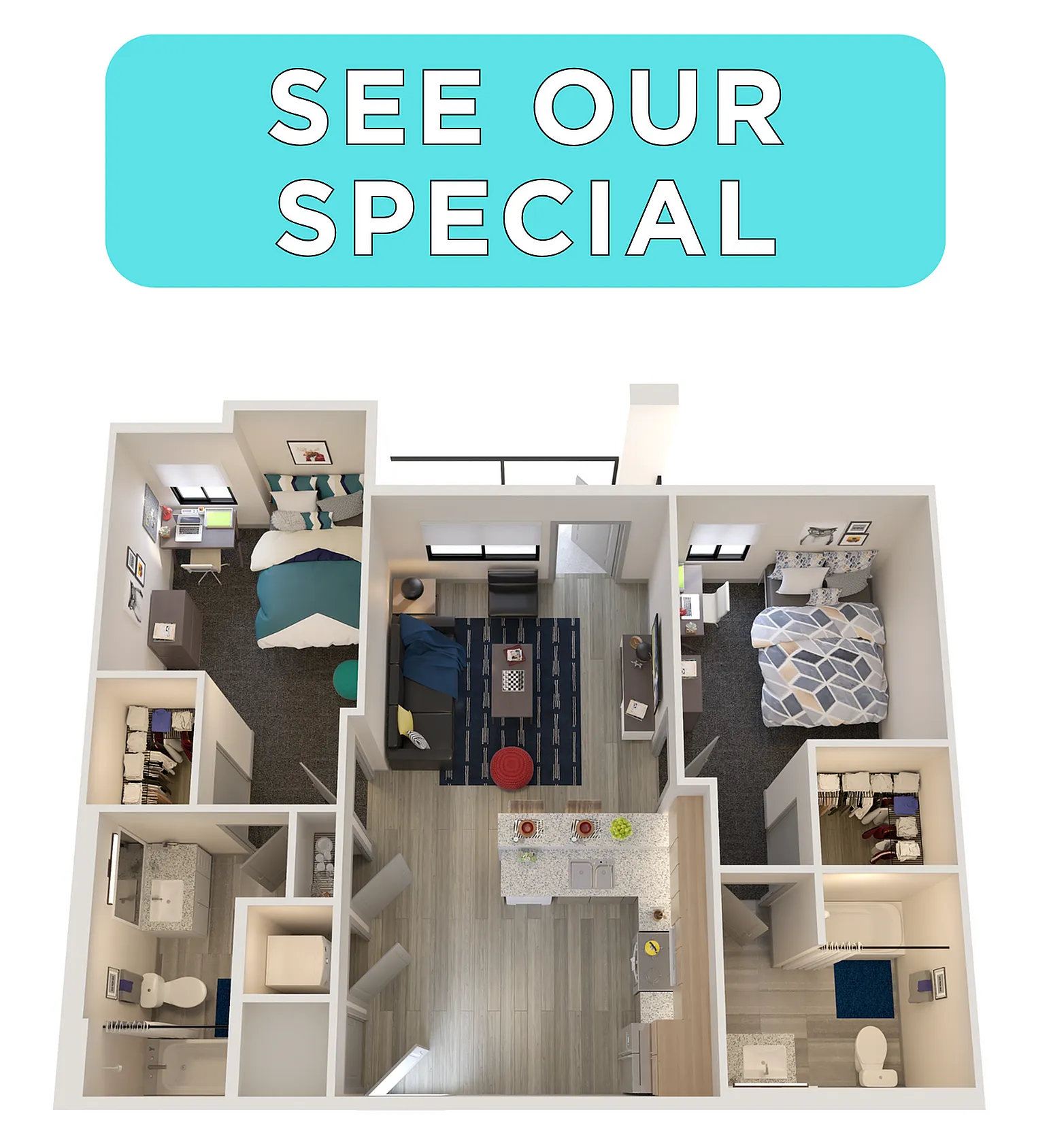 B1 | 2 bed 2 bath | from 904 square feet
